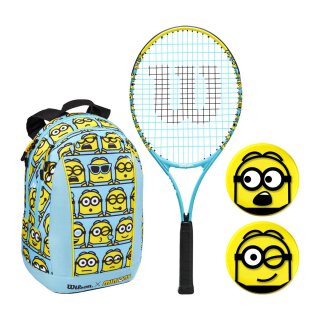 Wilson Minions 25 Kids Tennis Racket Set - Racket, Backpack and 2 Vibration Damper - Yellow, Black