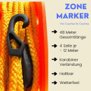 ProTennisAustria Zone Marker Tennis Begrenzungsseil mit 48 Meter = 4 x 12m für Tennis Fußball Markierung